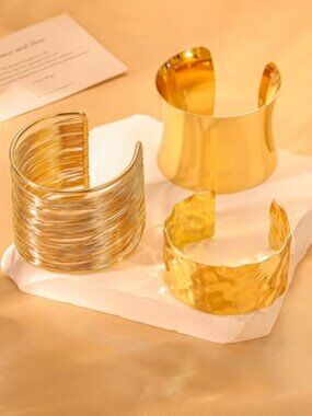 3PCS Gold Chunky Cuff Bracelets
